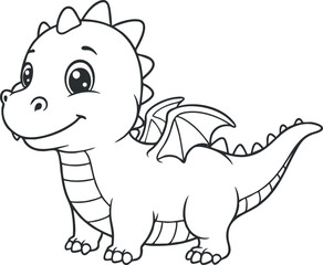 Fototapeta premium Cute cartoon dragon character illustration in a playful style, perfect for children's books and coloring activities