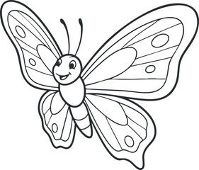 Obraz premium Cute cartoon butterfly outline illustration for coloring pages, educational materials, and design projects.