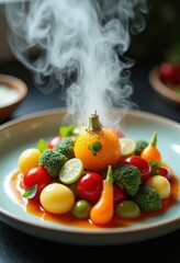 Molecular Gastronomy Colorful Vegetable Array Michelin Star Innovation Dining Art Experience