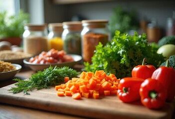 Nourishing Meal Prep Ingredients Arranged for Cooking Efficiency Freshness Variety Healthy Lifestyle Visual Delight