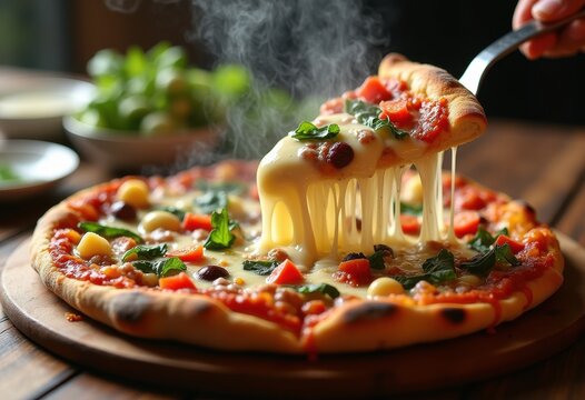 Irresistible Artisan Pizza with Melting Cheese Pulls Creatively Topped Fresh Ingredients