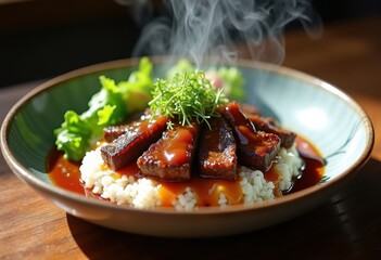 Savory Beef Teriyaki Dish Served on Plain Steamed Rice with Irresistible Appeal