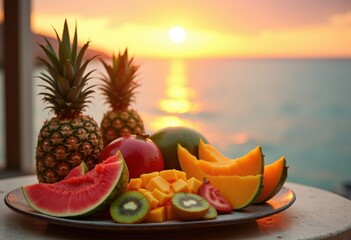 Luxurious Exotic Fruit Presentation Inspiring Serenity At Breathtaking Seaside Resort