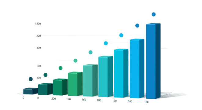 3D Bar Chart Showing Growth and Progress in Business and Finance.