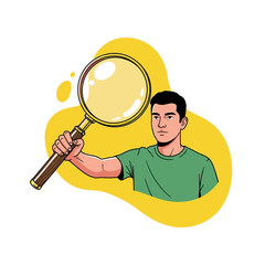 Man Holding Magnifying Glass - Searching and Investigating with Focus.