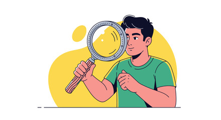 Man intently examining with magnifying glass, searching for details.