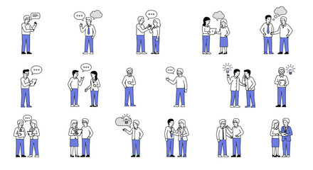 People communicating and interacting with each other in various scenarios.