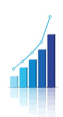 Progressive blue bar graph with an ascending line chart illustration.