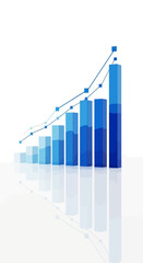 Rising Bar Graph with Upward Trend Line on White Background.