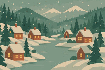 Obraz premium Characters village cozy icon vector snowy color cottages numbers cyrillic no mountains