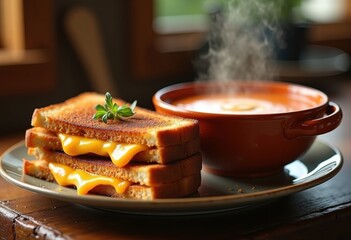 Melted Cheese Sandwich Immersed in Savory Tomato Essence Comforting Duo Perfect for Any Season