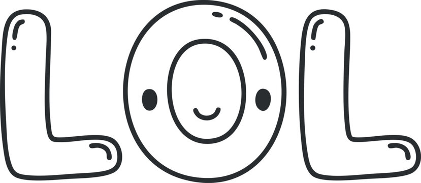 Playful vector illustration of the text 'LOL' featuring a smiling face, ideal for social media and fun designs