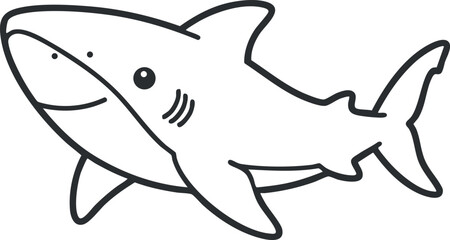 Obraz premium Playful line art vector illustration of a cheerful shark, perfect for educational materials or children's design projects