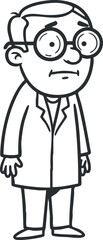 Cartoon character illustration of a quirky scientist in a lab coat with glasses, perfect for educational and humorous designs
