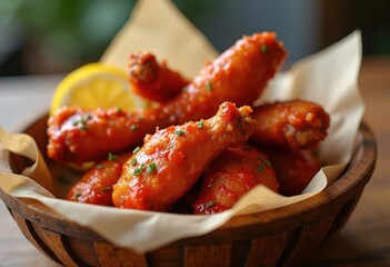 Spicy Buffalo Chicken Wings Crisped to Perfection with Fiery Red Sauce Glaze