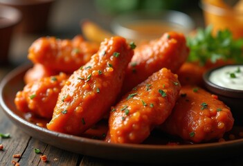 Spicy Buffalo Chicken Wings Glazed in Fiery Red Sauce Feast Party Treat Delicious Crispy Appetizer