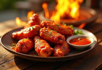 Spicy Buffalo Chicken Wings Hot Sauce Coating Flame Grilled Finger Food Affair