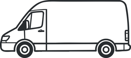 Outline vector illustration of a delivery van in a minimalist style, suitable for logistics and transportation themes