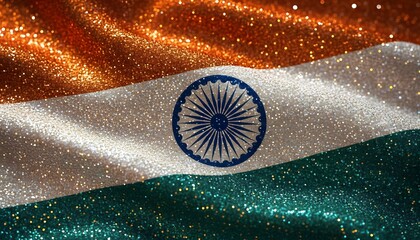 Luxurious Silk Fabric Indian Flag with Glitter Overlay Effect