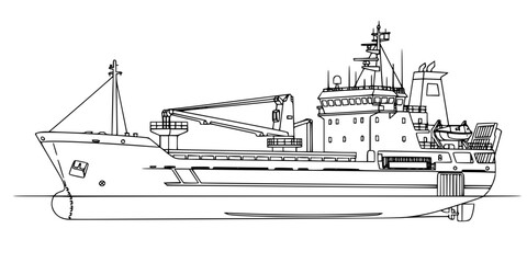 Obraz premium Short Sea Shipping Coastal Vessel Minimalist Line Art Vector