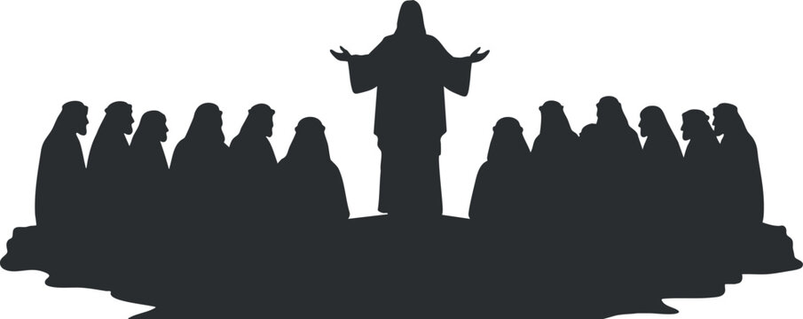 Silhouette vector illustration of a speaker addressing a crowd, ideal for conference and presentation themes