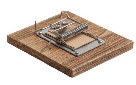 Wooden mouse trap, set, ready to catch