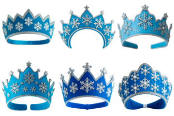 Felt crowns for New Year celebration set isolated on transparent background