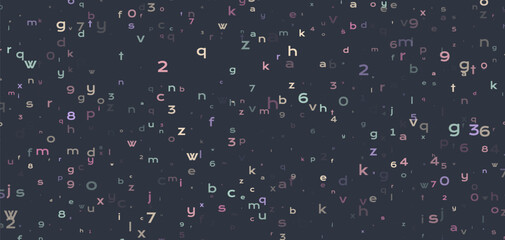 Abstract Programming Background with Numbers and Letters on Dark