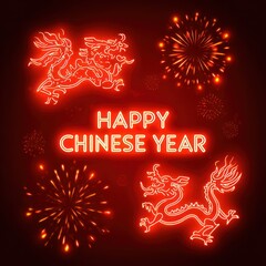 Neon dragons and fireworks design for chinese new year celebrations