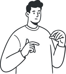 Obraz premium Stylish line art vector illustration of a man gesturing with hands, ideal for communication and design projects