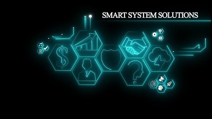Smart system solutions .concept global network digital business icons,social network icons ,Beautiful motion waving dots map texture with glowing,interaction concept. Virtual network Technology.4K - Powered by Adobe