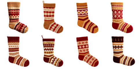 Christmas winter socks set isolated on transparent background
