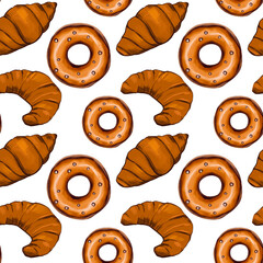 Croissants and donuts pattern design for bakery themes