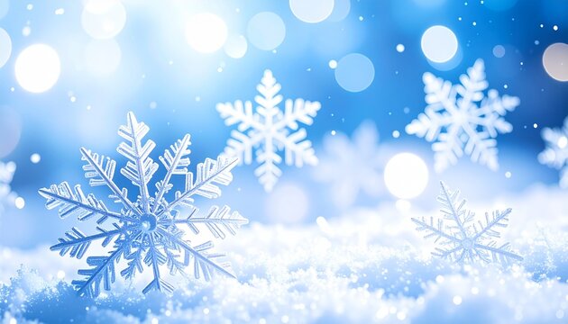 雪 雪の結晶 冬 雪景色 雪原 ブルー 白 ボケ 光 幻想的 キラキラ クリスマス ホリデー 氷 冷たい 静寂 背景 抽象 デザイン 清らか