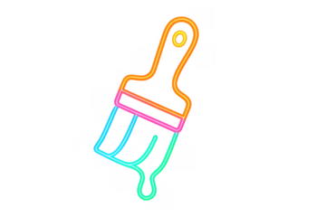 Paintbrush icon glowing in neon colors, symbolizing artistic expression, digital creativity, and design tools. Transparent background