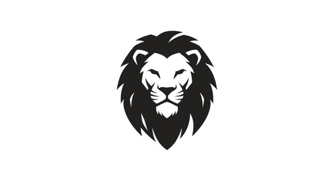 Bold lion head silhouette design on white background for commercial use