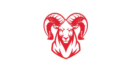 Bold red ram head silhouette on white background for graphic design