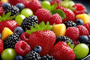 Obraz premium Close Up of Mixed Berries and Fruit Salad