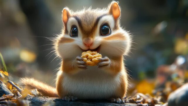 Charming Chipmunk Enjoying a Nutritious Snack in a Sunny Forest Setting Captivating Wildlife Moment