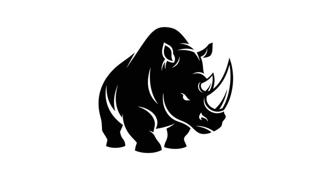 Bold silhouette of a rhinoceros on white background vector illustration