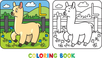Obraz premium Funny lama. Animals coloring book for kids. ABC