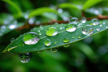 Water Droplets on a Vibrant Green Leaf