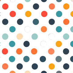 Colorful Polka Dot Pattern on White Background with Teal Orange Coral and Navy Blue Dots Vector Seamless Texture for Textile Print