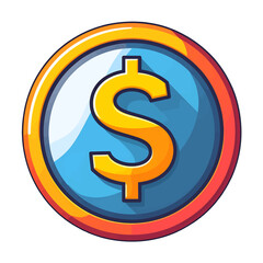 Obraz premium Golden Currency Sign Coin with Blue Center Isolated on White Background