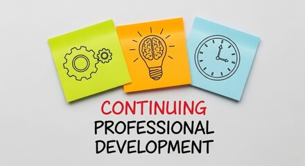 Sticky notes with symbols representing continuing professional development  