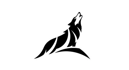 Stylized black and white wolf silhouette howling against a blank background