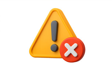 Warning sign and cross mark for the concept of danger and error.