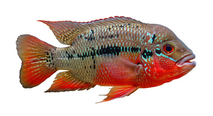 Vibrant Firemouth Cichlid Fish with Bright Orange and Blue Markings