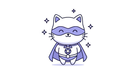 Superhero cat cartoon illustration smiling and shining against white background