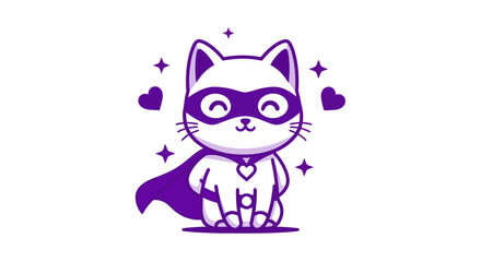 Superhero cat illustration whimsical cartoon character with cape and mask